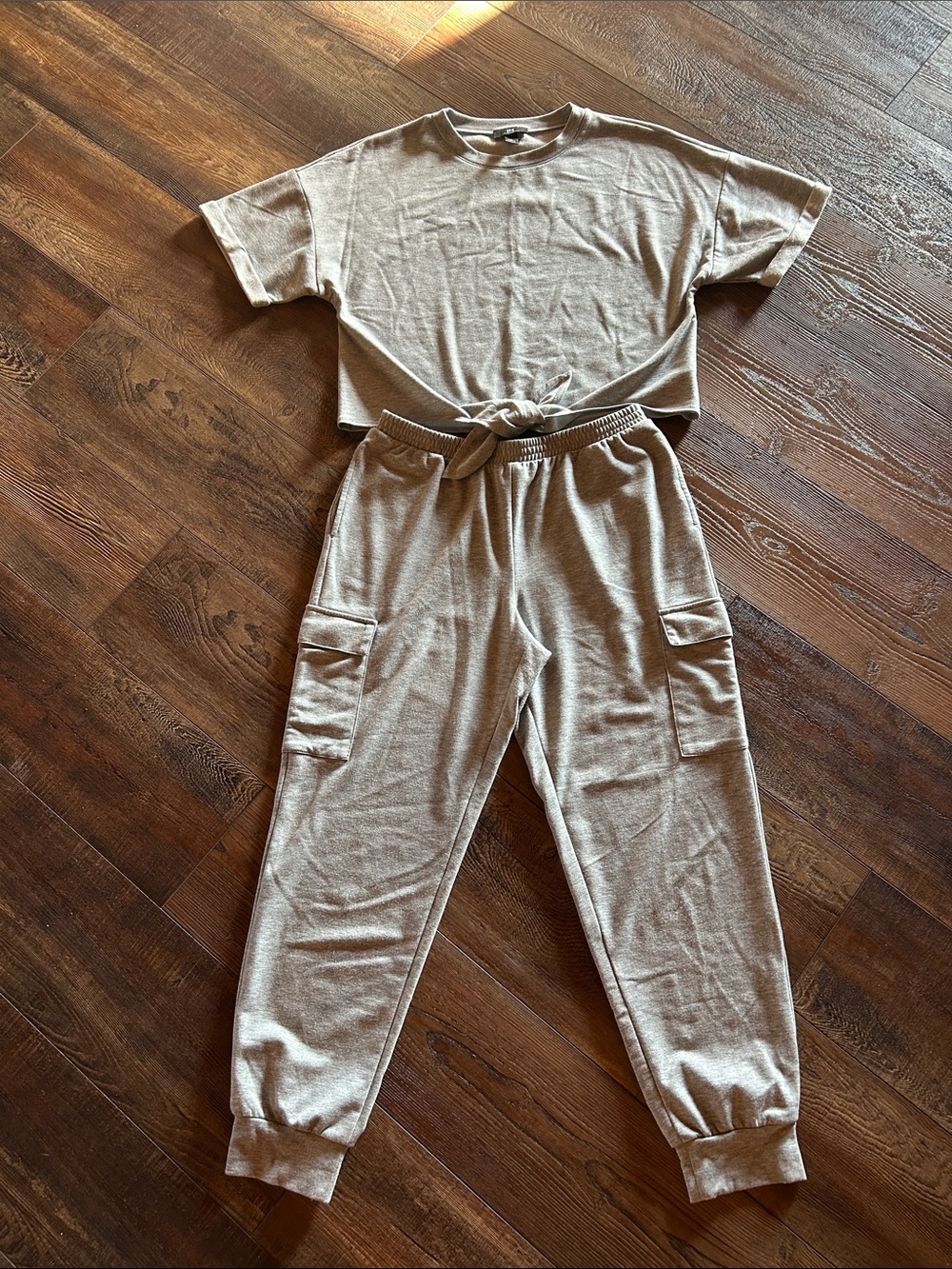 I.N. San Francisco Grey Knit Cargo Jogger Set